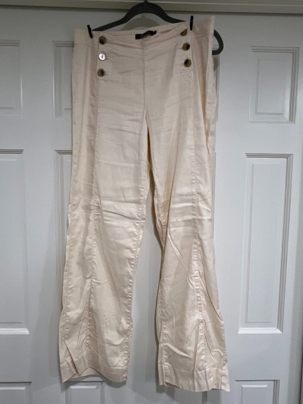 Level 99 Cream Sailor Front Wide Leg Linen Blend Pants | Size 30